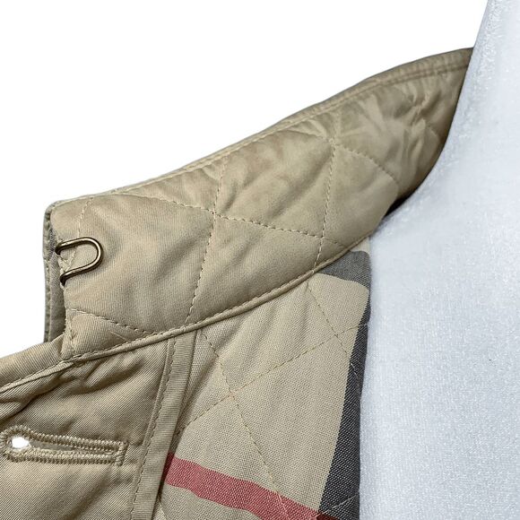 Burberry Brit Women’s Small Beige Quilted Jacket Nova Check Cuffs Classic Coat - Picture 9 of 13